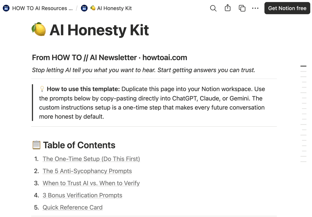 The AI Honesty Kit Notion template — prompts and habits to keep AI answers trustworthy