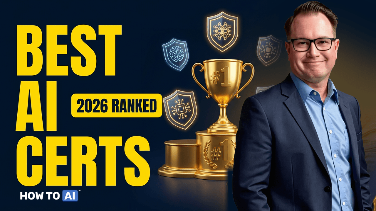 Best AI certs 2026 ranked — David Davis with a gold number one trophy and certification badges