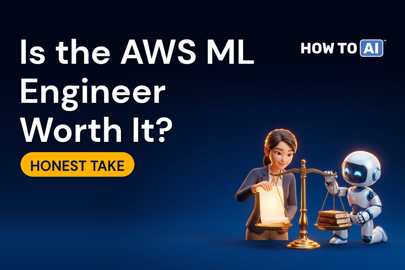 HOW TO AI robot mascot at a workbench wiring a model pipeline, AWS Certified Machine Learning Engineer Associate MLA-C01