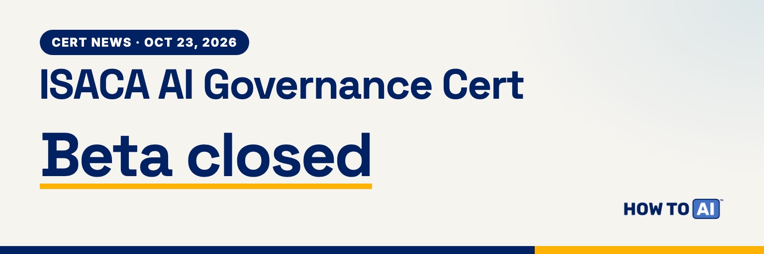 ISACA AI governance certification card: beta applications closed October 23, 2026